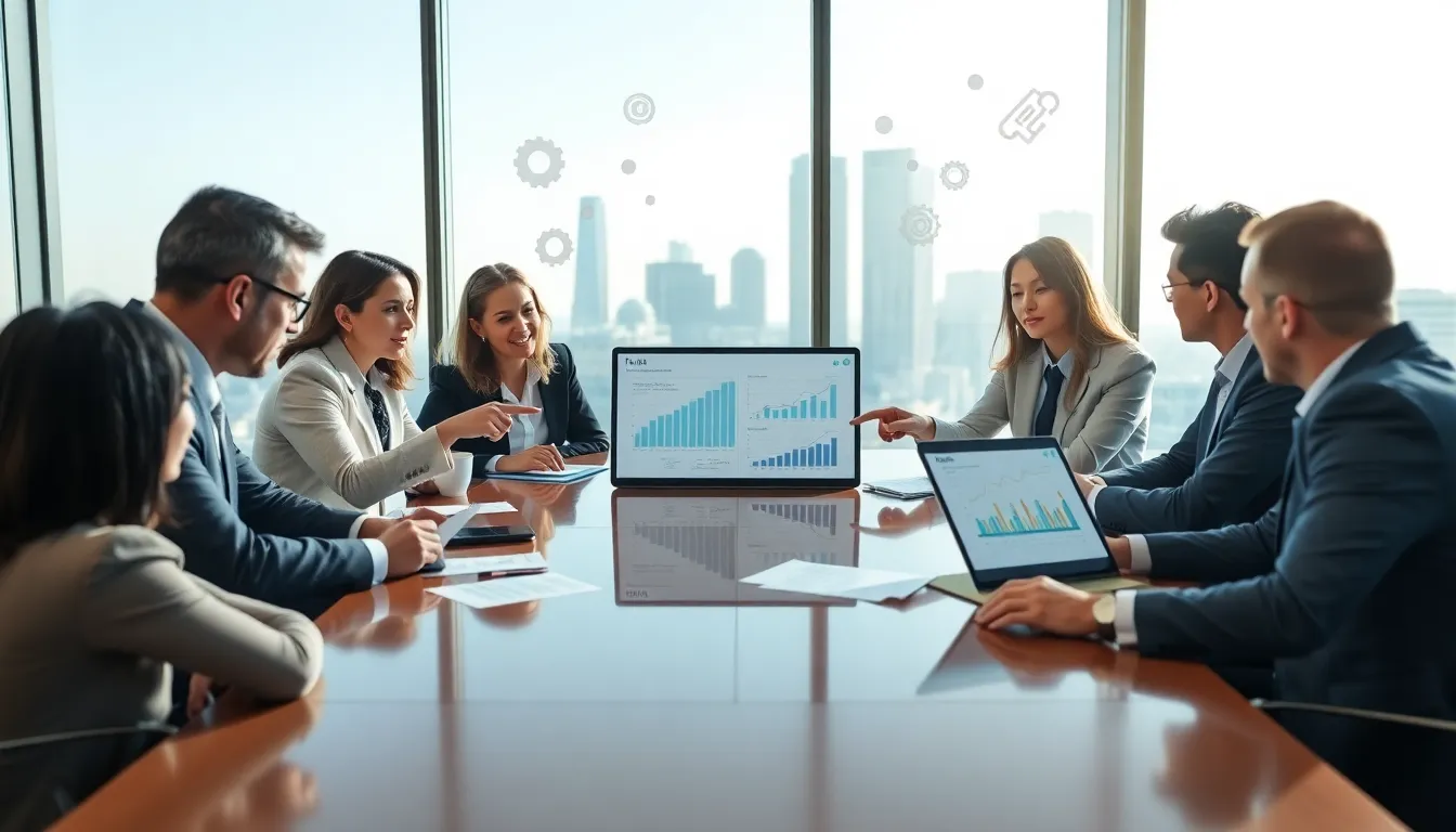 diverse professionals discussing tax optimization strategies in a modern office.