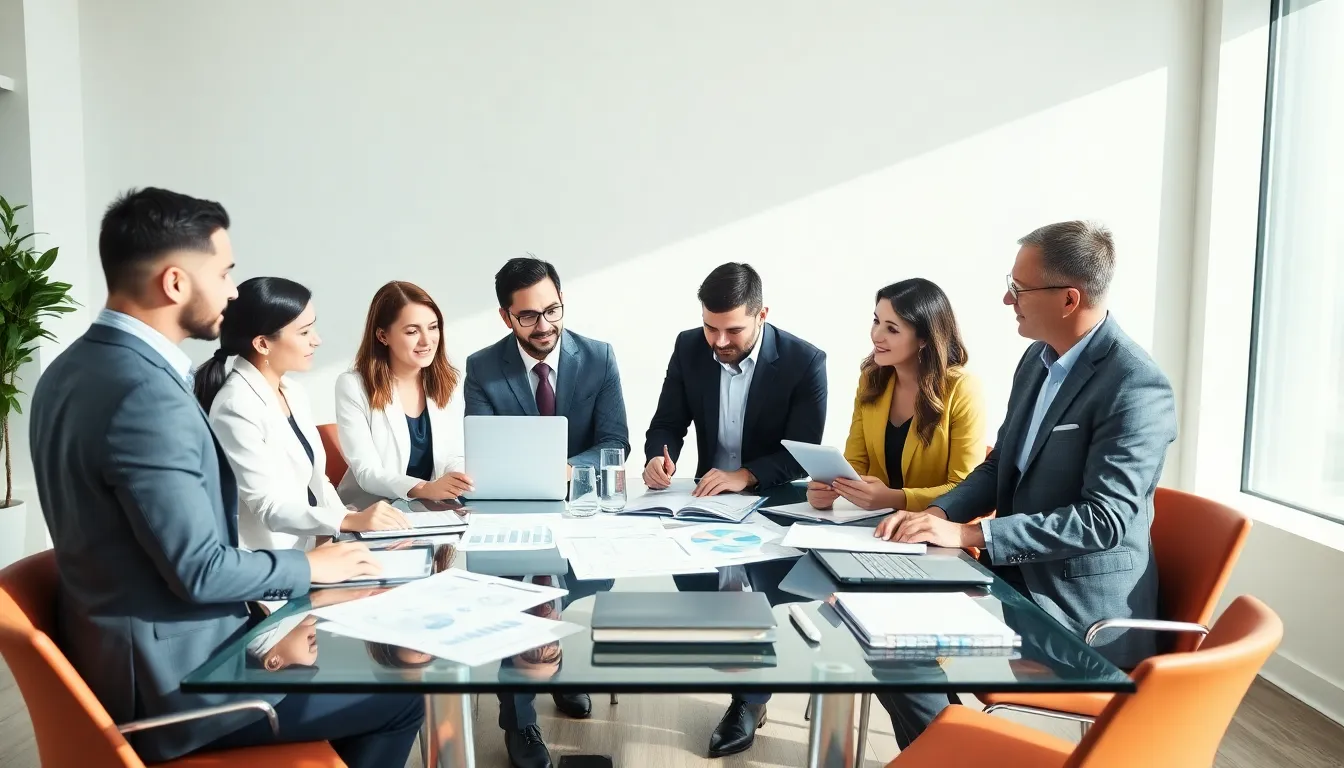 diverse finance team discussing tax obligations in a modern office.