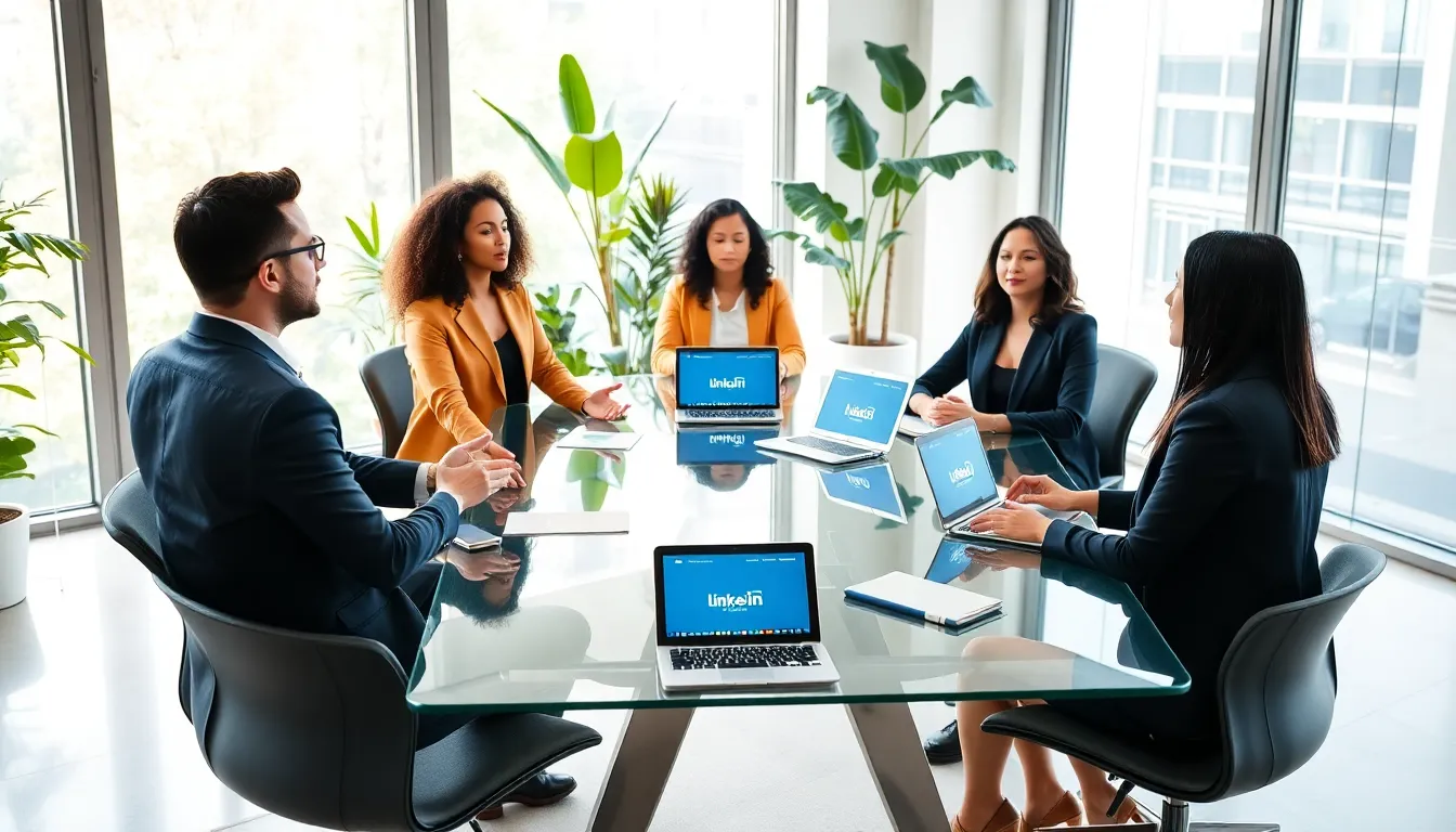 professionals practicing mindfulness in a modern office setting.